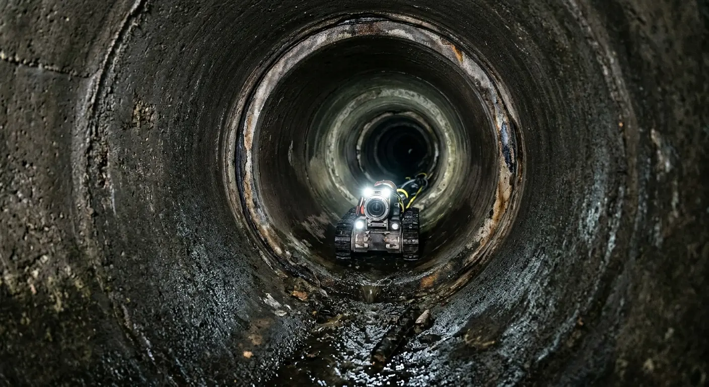 Robotic sewer camera inspecting pipe interior for Sewer Line Cleaning in Bridgeport